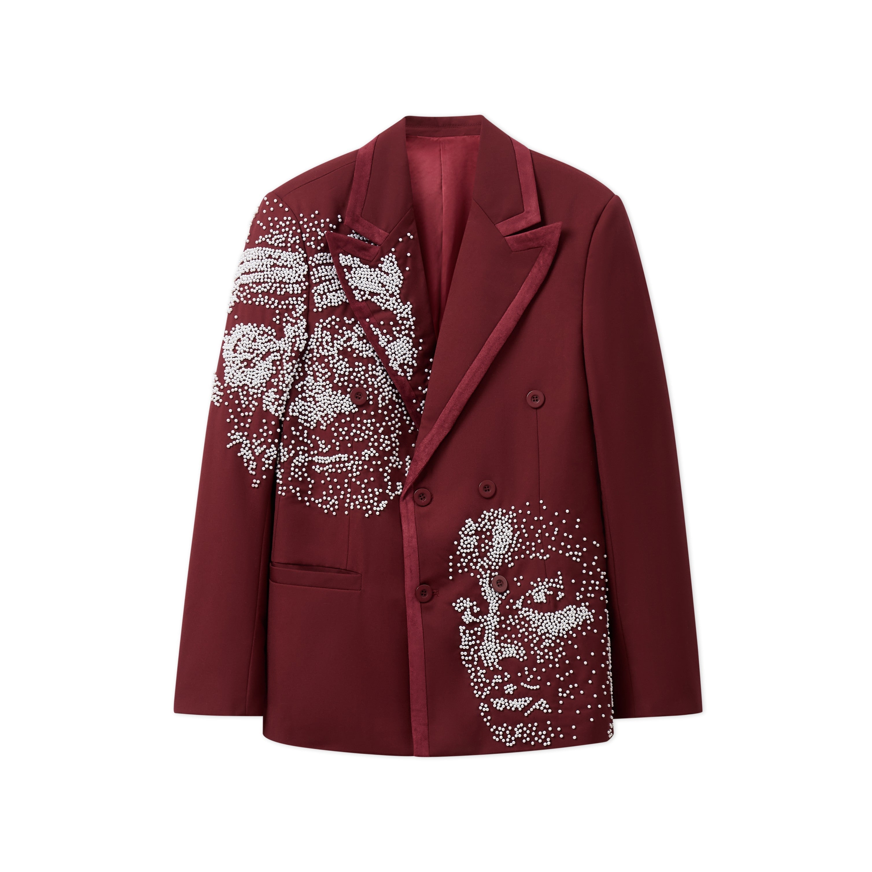 Embellished Faces Suit Top [Burgundy]