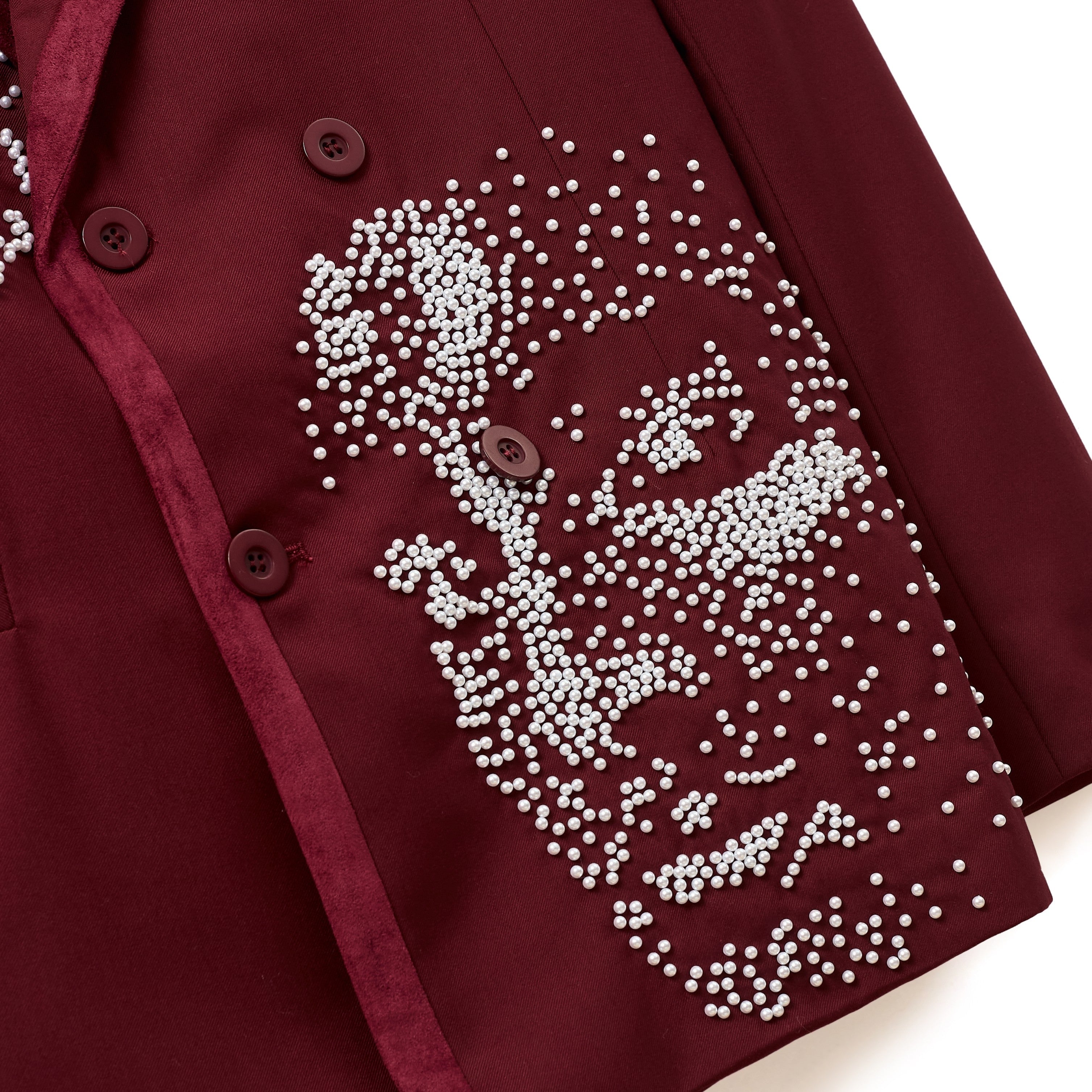 Embellished Faces Suit Top [Burgundy]