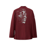 Embellished Faces Suit Top [Burgundy]