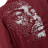 Embellished Faces Suit Top [Burgundy]