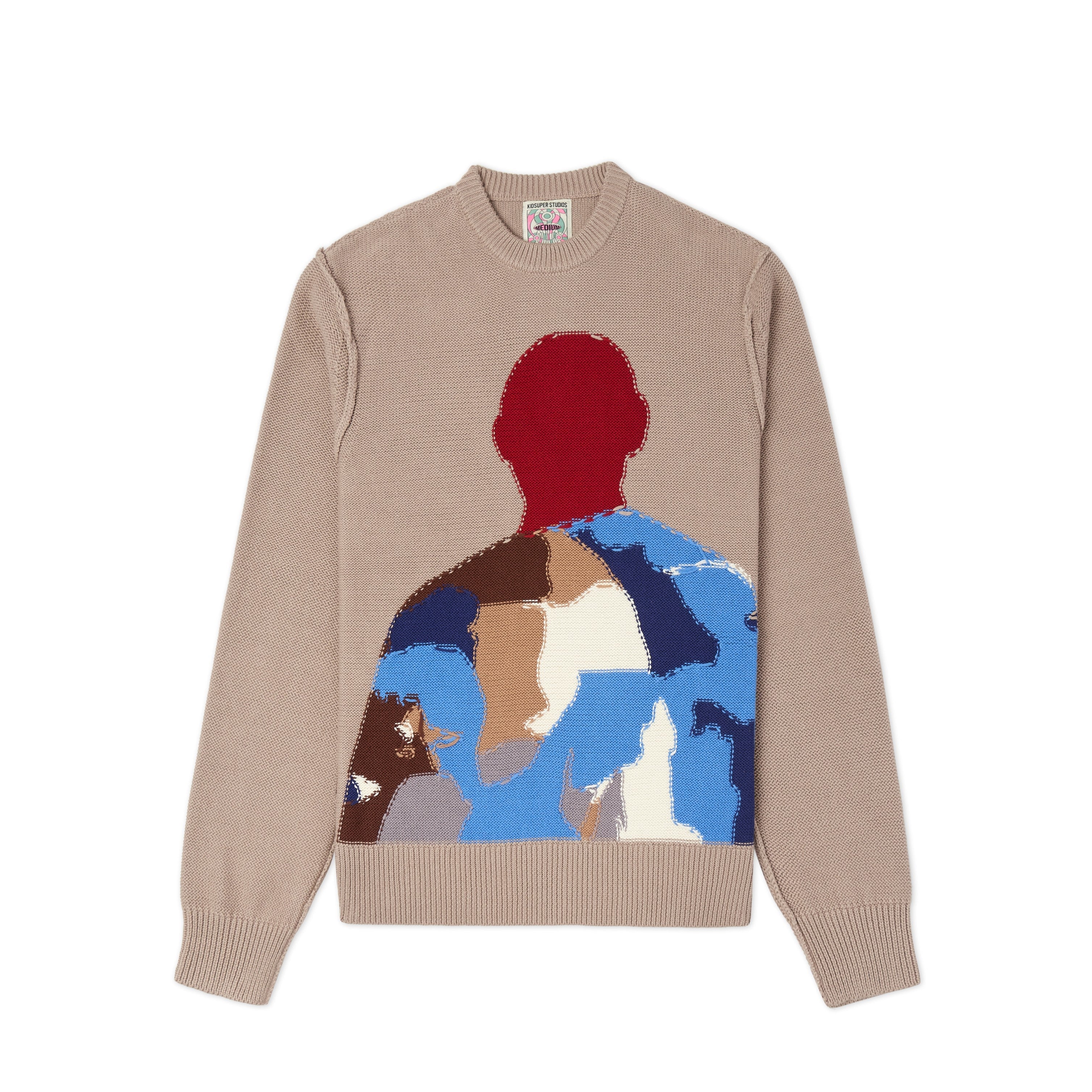 Reverse Intarsia Knit Figure Sweater [Tan]