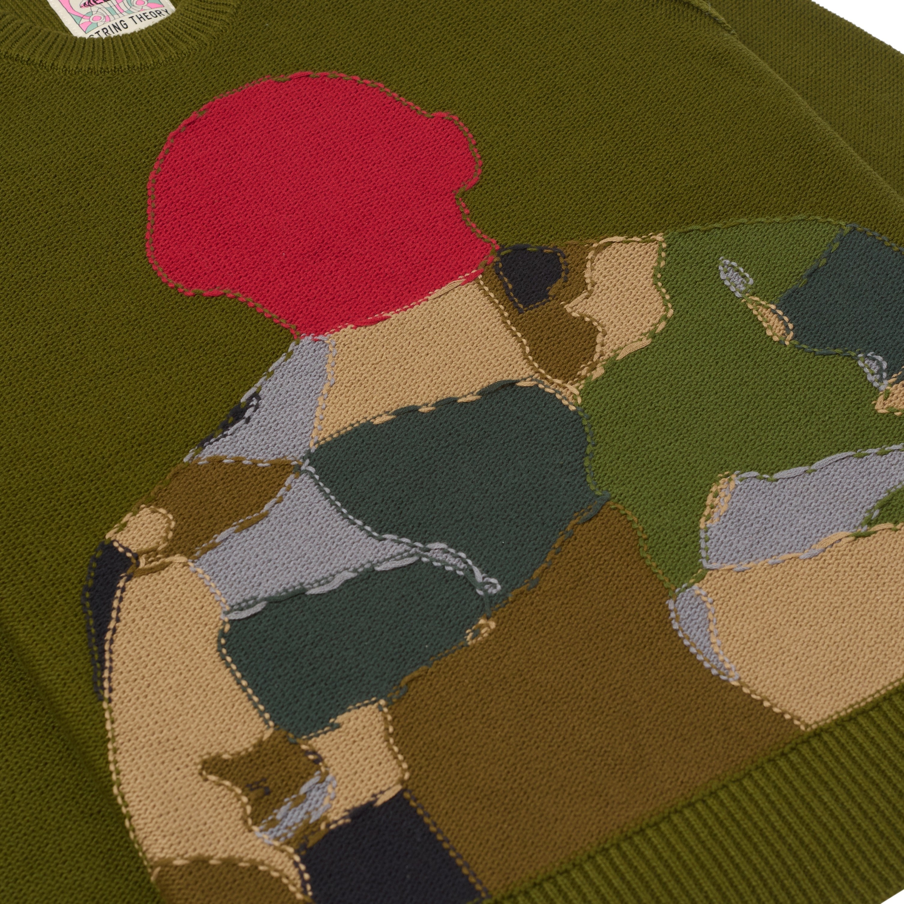 Reverse Intarsia Knit Figure Sweater [Olive]