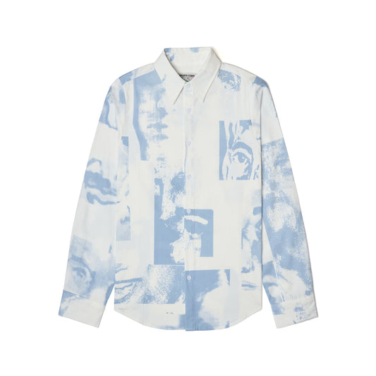 Collage Faces Button Up Shirt [White/ Blue]