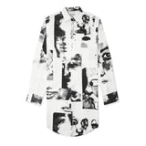 Collage Faces Button Up Long Shirt [White]