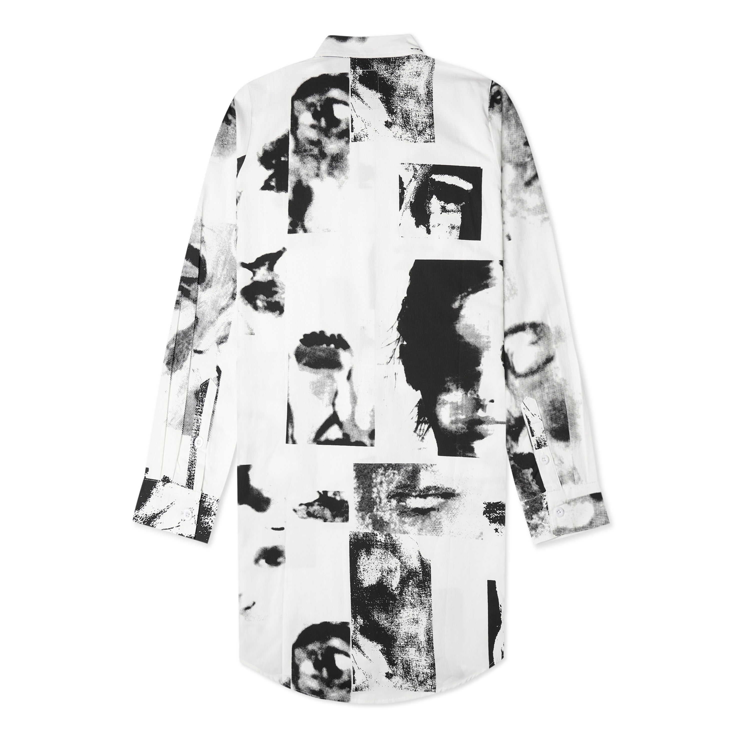 Collage Faces Button Up Long Shirt [White]