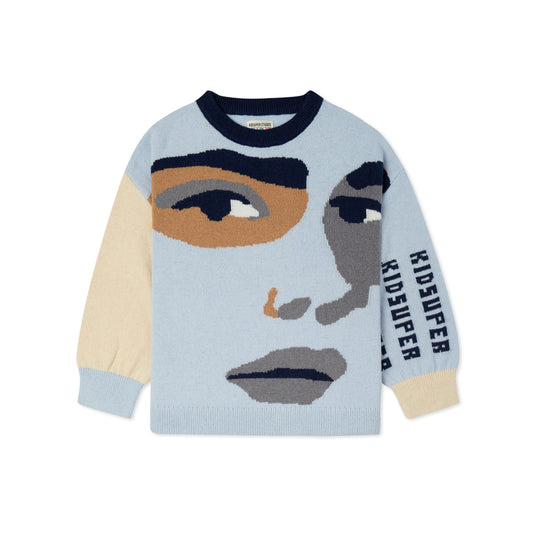 Face Boxy Sweater [Baby Blue]