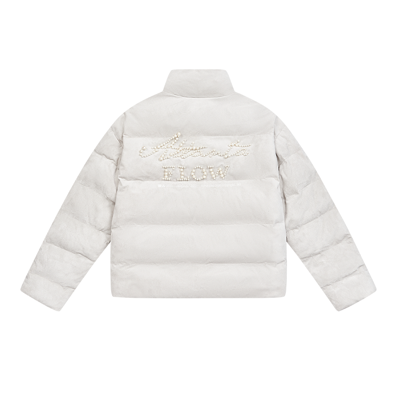 Basic Pearl Embroidered Suede Puffer Jacket