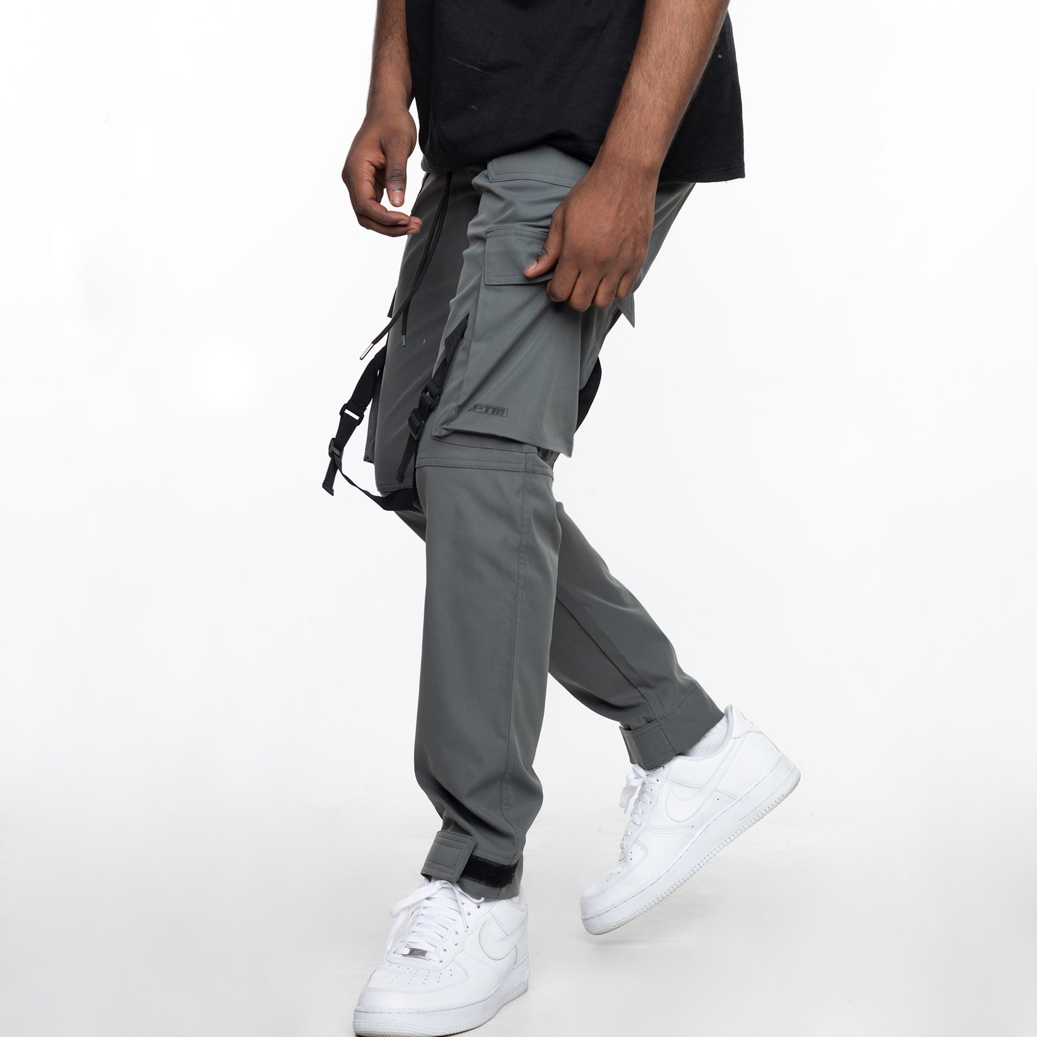 EPTM STRAP CARGO PANTS-CHARCOAL