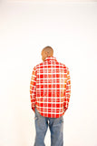 1|24 PLAID LEATHER PUFFER SHIRT | RED+WHITE (4-8 WEEKS DELIVERY)