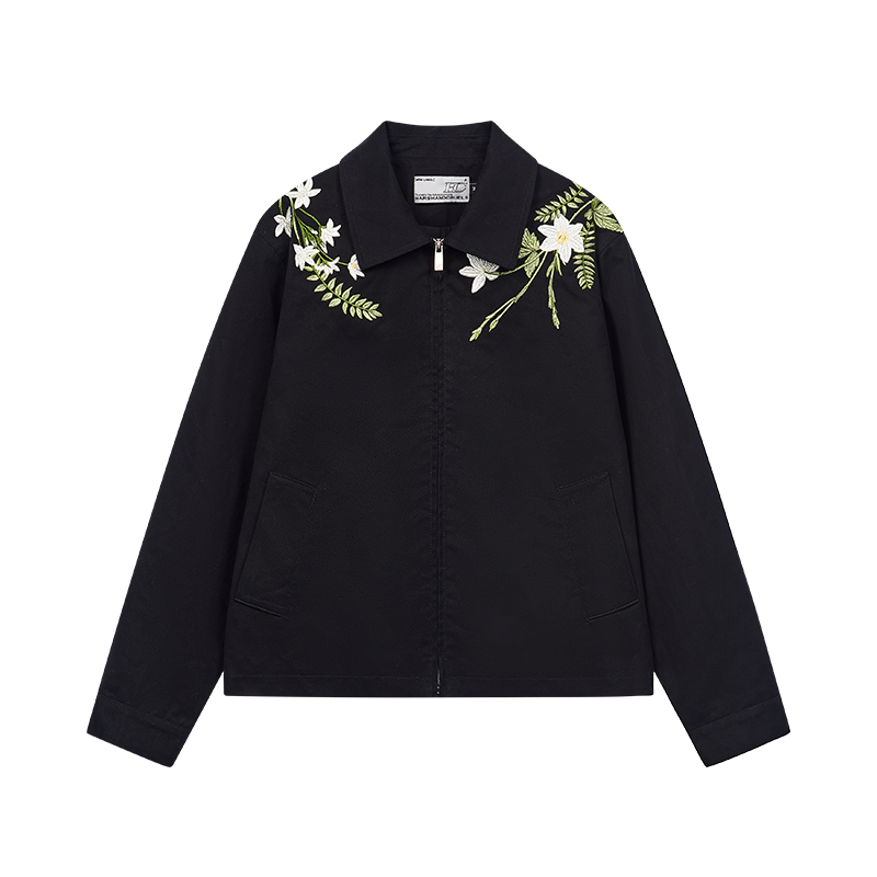 Minimalist Green Floral Embroidered Blazer Jacket