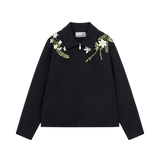 Minimalist Green Floral Embroidered Blazer Jacket