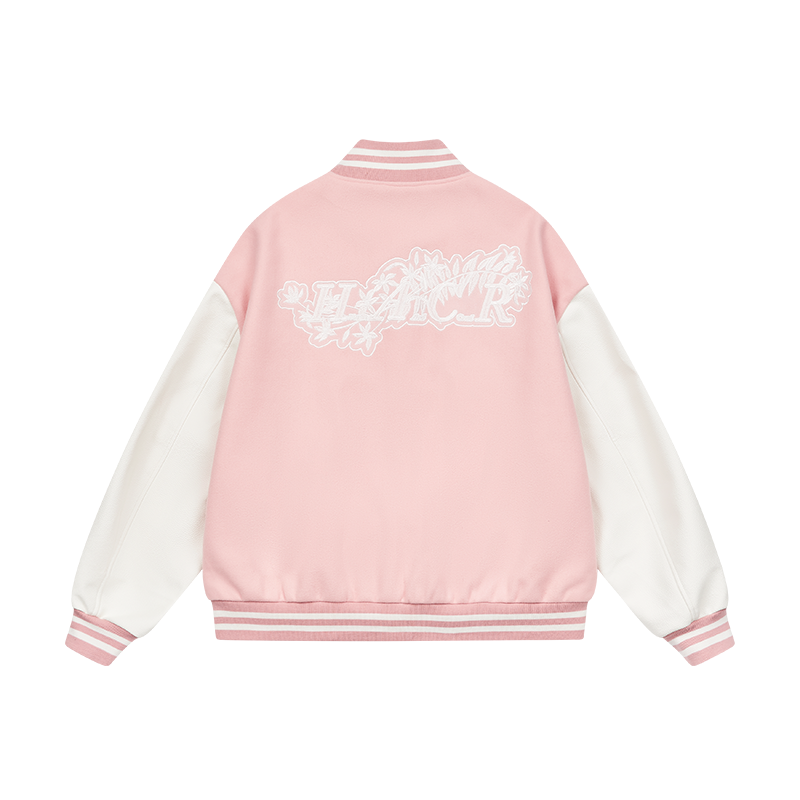 White Lace Floral Embroidered Baseball Jacket