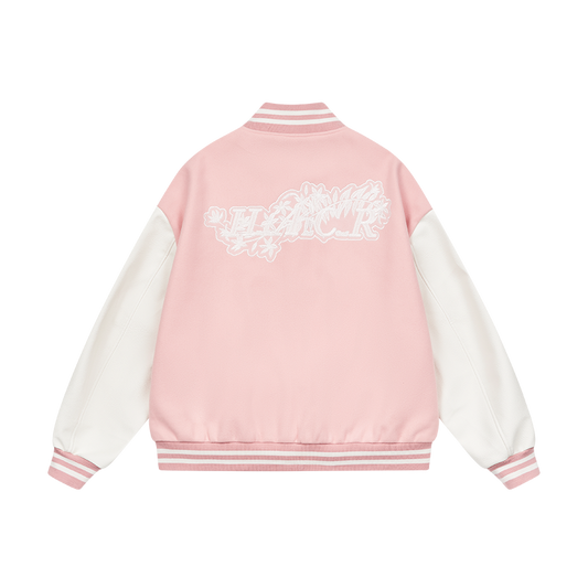 White Lace Floral Embroidered Baseball Jacket