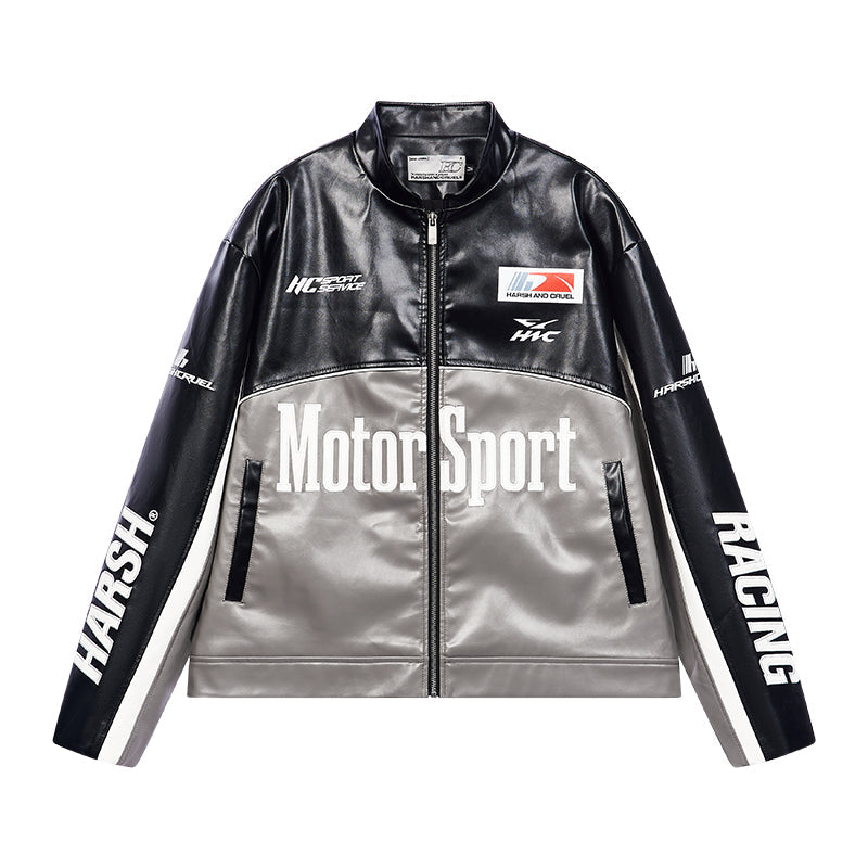 Vintage Embroidered Racing Leather Jacket