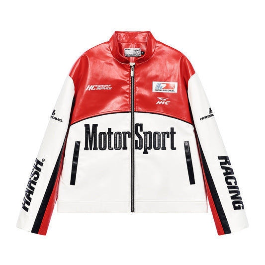 Vintage Embroidered Racing Leather Jacket