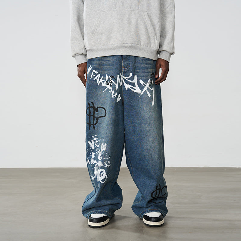 Spray Painted Baggy Denim