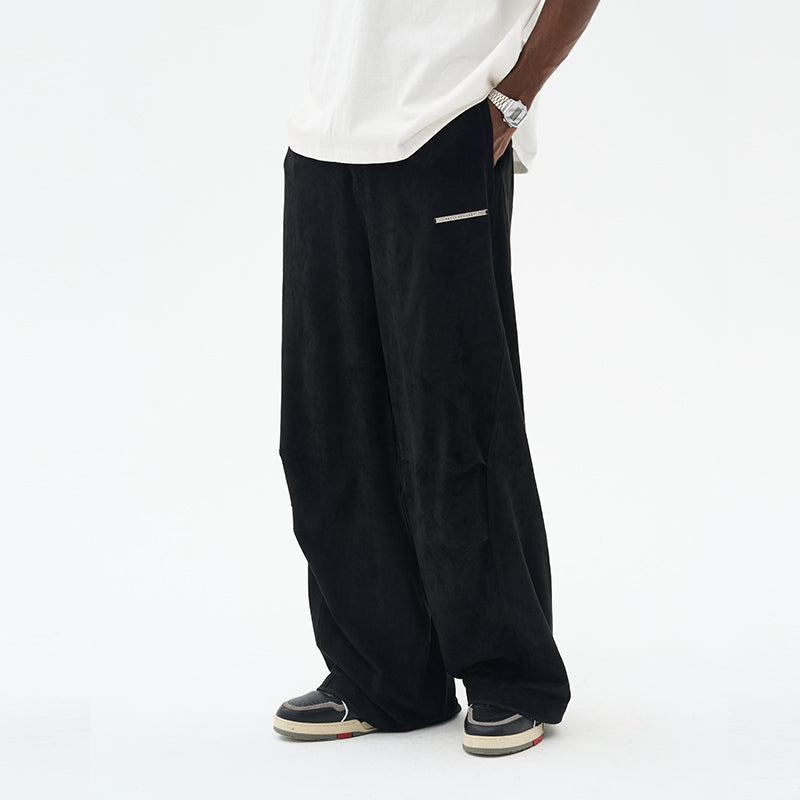 Suede Pleated Flared Trousers