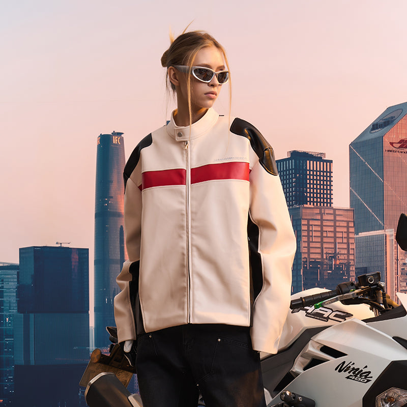 Colorblock Leather Racing Jacket