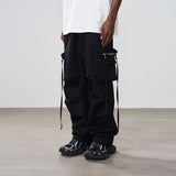 Zipper Stitched Pockets Strings Trousers