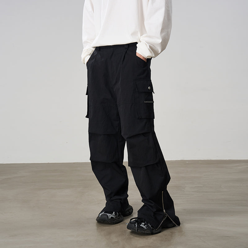 Zipper Pleated Cargo Trousers