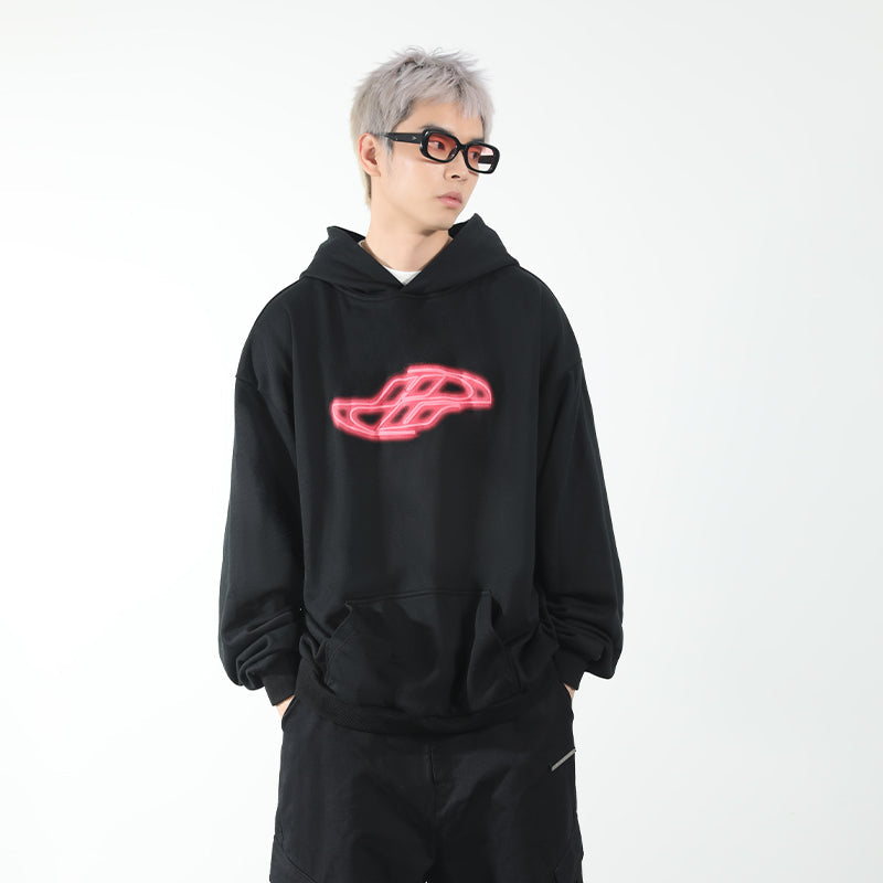 Dynamic Neon Logo Foam Print Hoodie