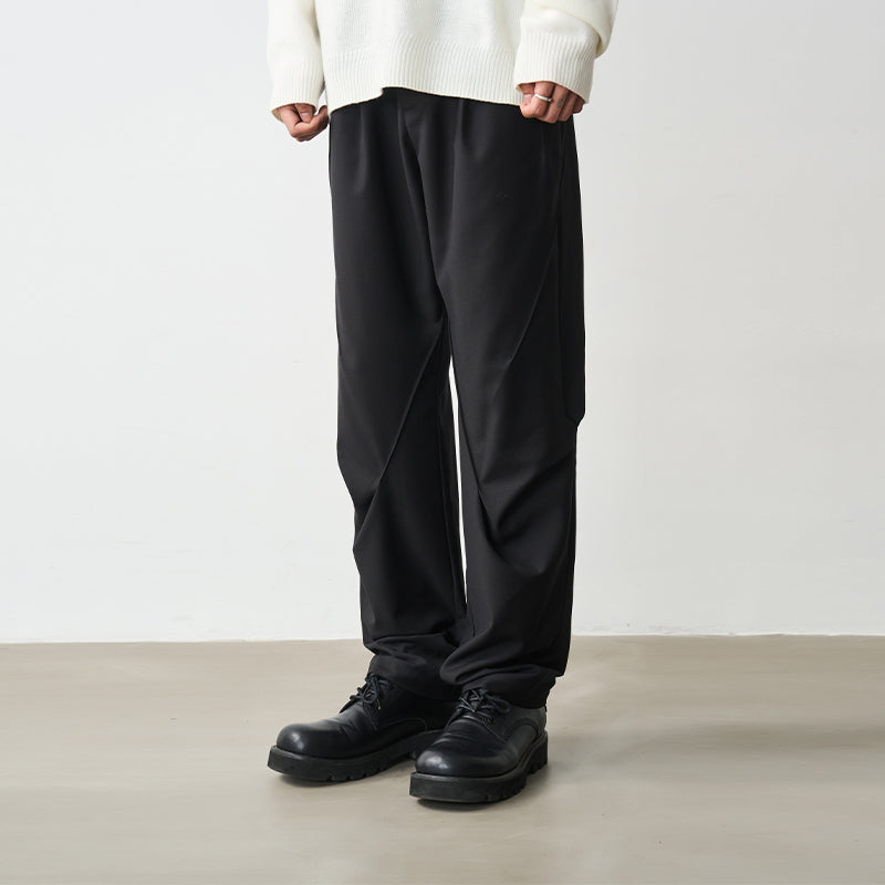 Pleated Irregular Straight Trousers