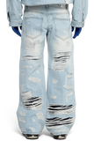 DISTRESSED DOUBLE DENIM PANTS