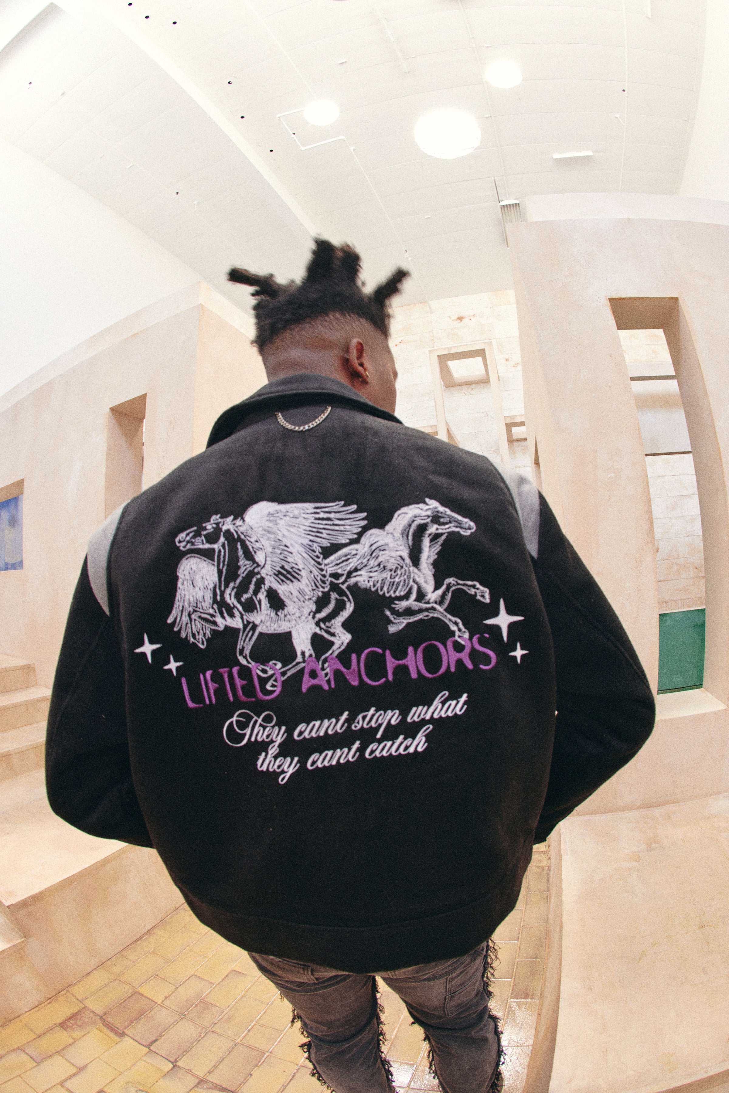 "Pegasus" Wool Teddy Jacket (Black/Grey)