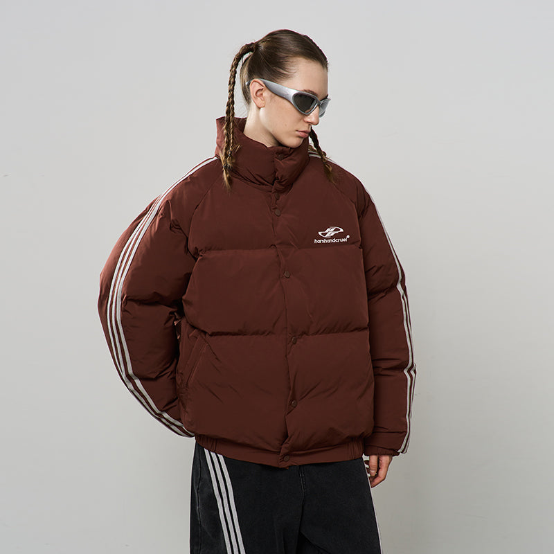 Striped Sleeves Embroidered Logo Down Jacket