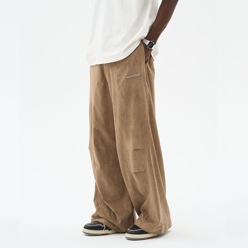 Suede Pleated Flared Trousers