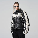 Deconstructed Stitched Racing Leather Down Jacket