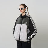 Contrast Splicing Striped Logo Jacket