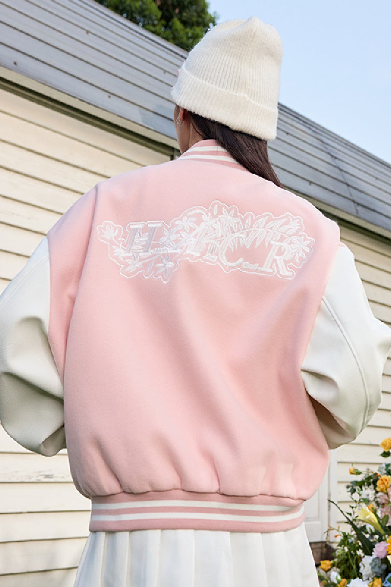 White Lace Floral Embroidered Baseball Jacket