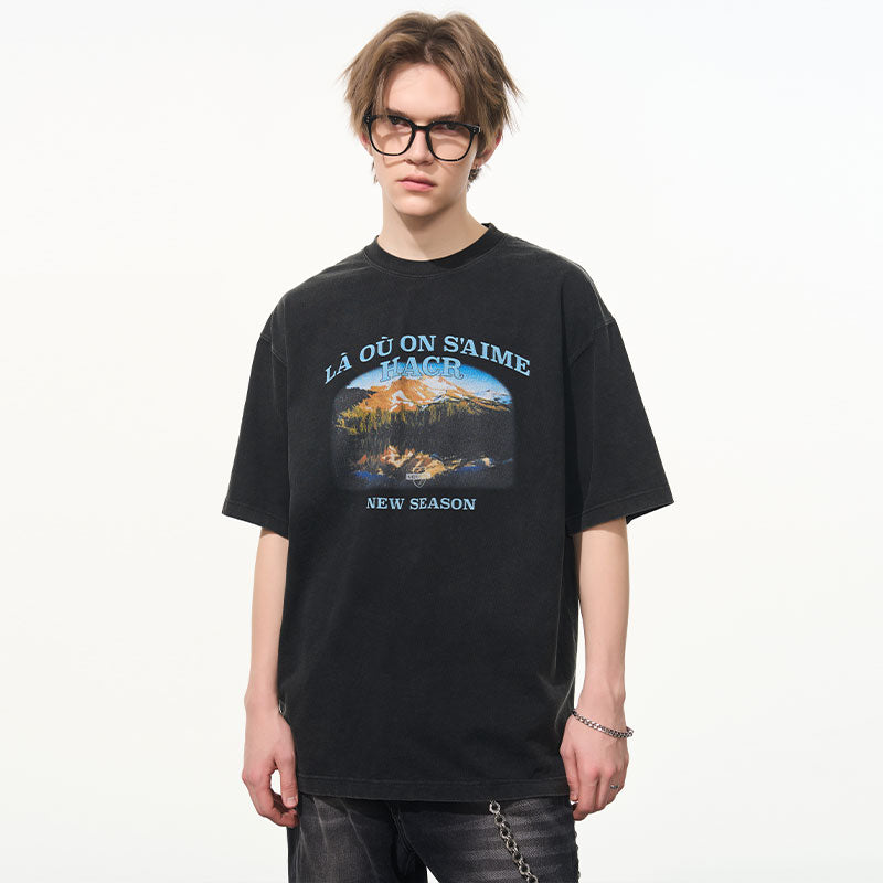 Washed Printed Mountain Tee