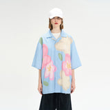 Handpainted Cartoon Flowers Printed Cuban Shirt