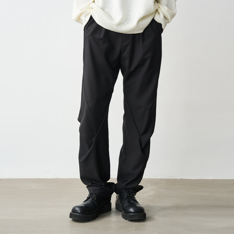 Pleated Irregular Straight Trousers