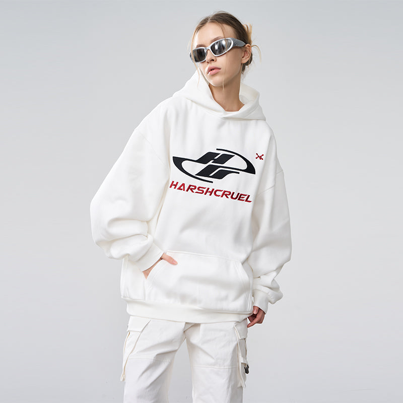 Dynamic Embroidered Logo Loose Hoodie