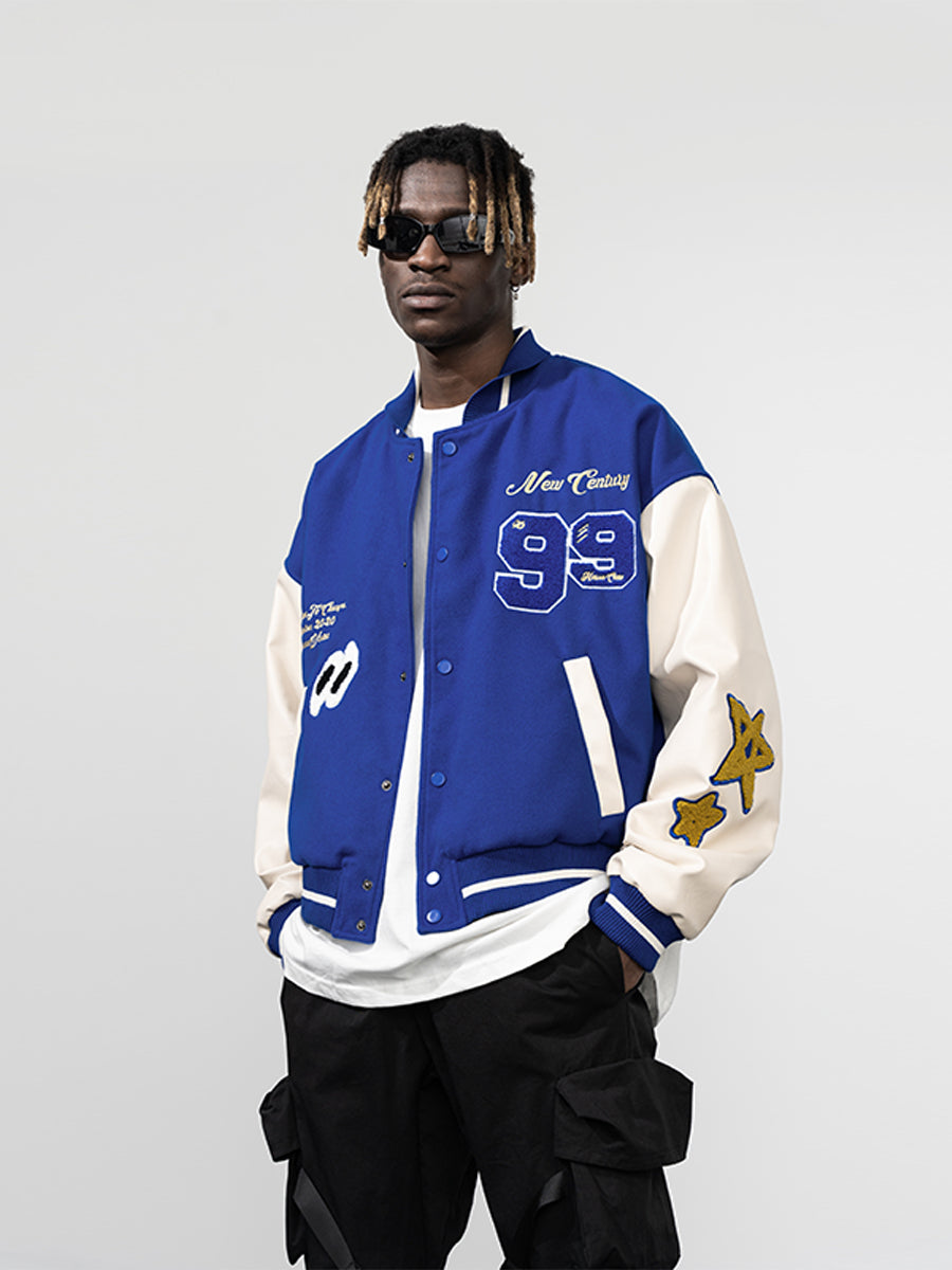 Embroidered Clouds Woolen Varsity Jacket