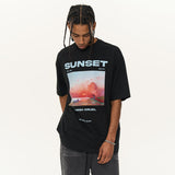 Sunset Oil Painting Round Neck Tee