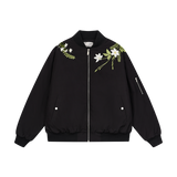 Floral Text Embroidered Bomber Jacket