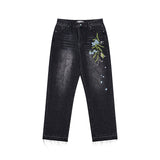 Floral Embroidery Washed Jeans