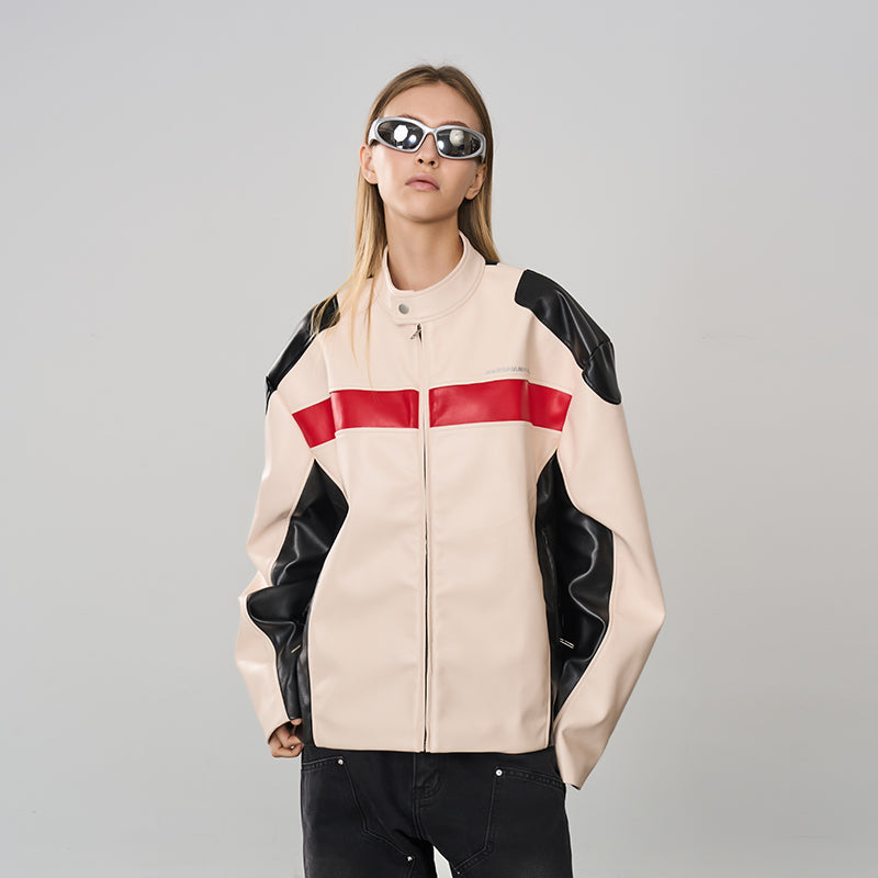 Colorblock Leather Racing Jacket