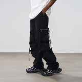 Zipper Stitched Pockets Strings Trousers