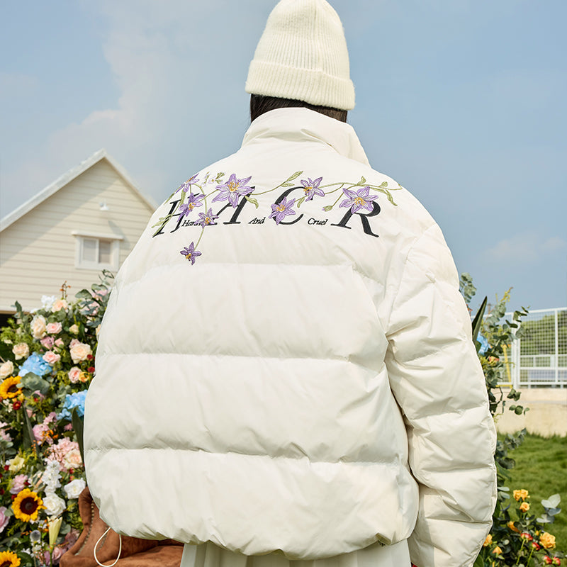 Floral Embroidery Zip HACR Down Jacket