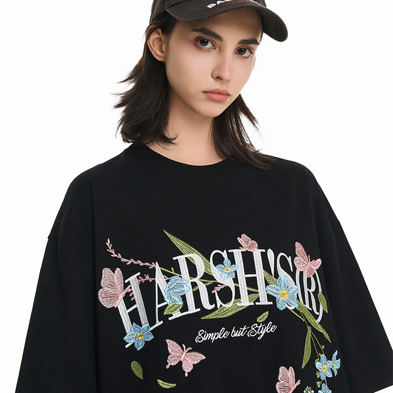 Floral Butterflies Embroidered Tee