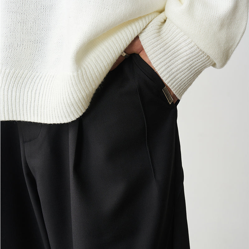 Pleated Irregular Straight Trousers