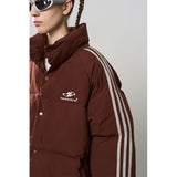 Striped Sleeves Embroidered Logo Down Jacket