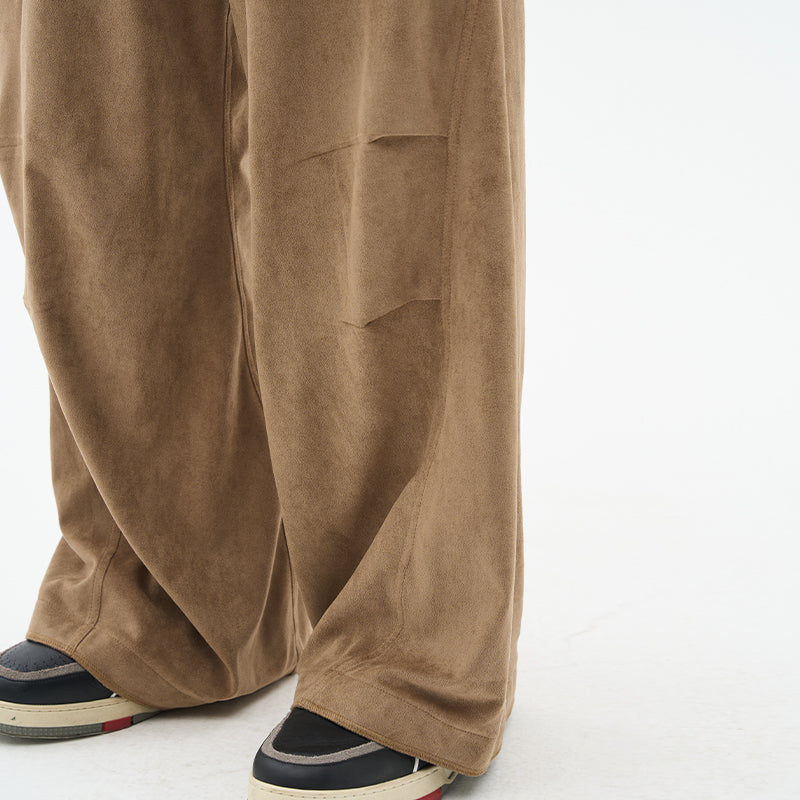 Suede Pleated Flared Trousers