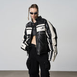 Deconstructed Stitched Racing Leather Down Jacket