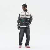 Retro Motorcycle Colorblock Stand Up Collar Jacket